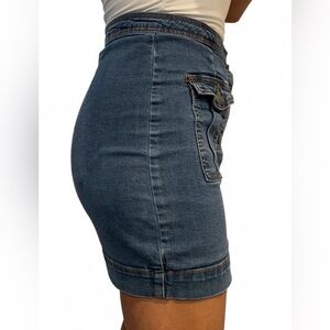 Mind Code Blue Denim Mini Skirt with Button Detail